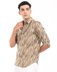 Full Sleeve Khaki Printed Tapered Fit Shirt