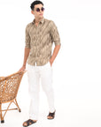 Full Sleeve Khaki Printed Tapered Fit Shirt