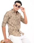 Full Sleeve Khaki Printed Tapered Fit Shirt