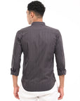 Full Sleeve Slim Fit Dove Grey Striped Shirt