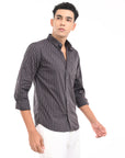 Full Sleeve Slim Fit Dove Grey Striped Shirt