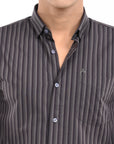 Full Sleeve Slim Fit Dove Grey Striped Shirt