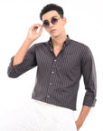 Full Sleeve Slim Fit Dove Grey Striped Shirt