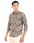 Full Sleeve Black & Brown Printed Tapered Fit Shirt