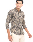 Full Sleeve Black & Brown Printed Tapered Fit Shirt