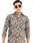 Full Sleeve Black & Brown Printed Tapered Fit Shirt