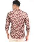 Wine Red Printed Tapered Fit Full Sleeve Shirt