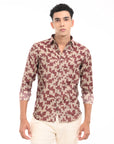 Wine Red Printed Tapered Fit Full Sleeve Shirt