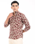 Wine Red Printed Tapered Fit Full Sleeve Shirt