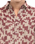 Wine Red Printed Tapered Fit Full Sleeve Shirt