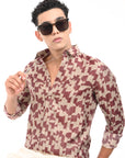 Wine Red Printed Tapered Fit Full Sleeve Shirt