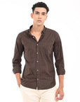 Full Sleeve Slim Fit Brown Check Shirt