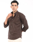 Full Sleeve Slim Fit Brown Check Shirt