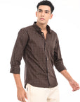 Full Sleeve Slim Fit Brown Check Shirt