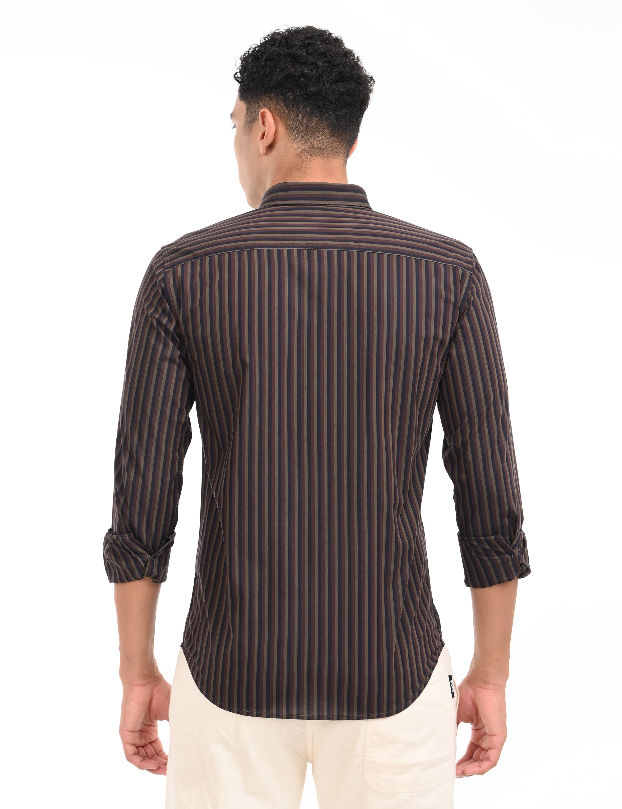 Full Sleeve Slim Fit Brown Striped Shirt