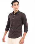 Full Sleeve Slim Fit Brown Striped Shirt