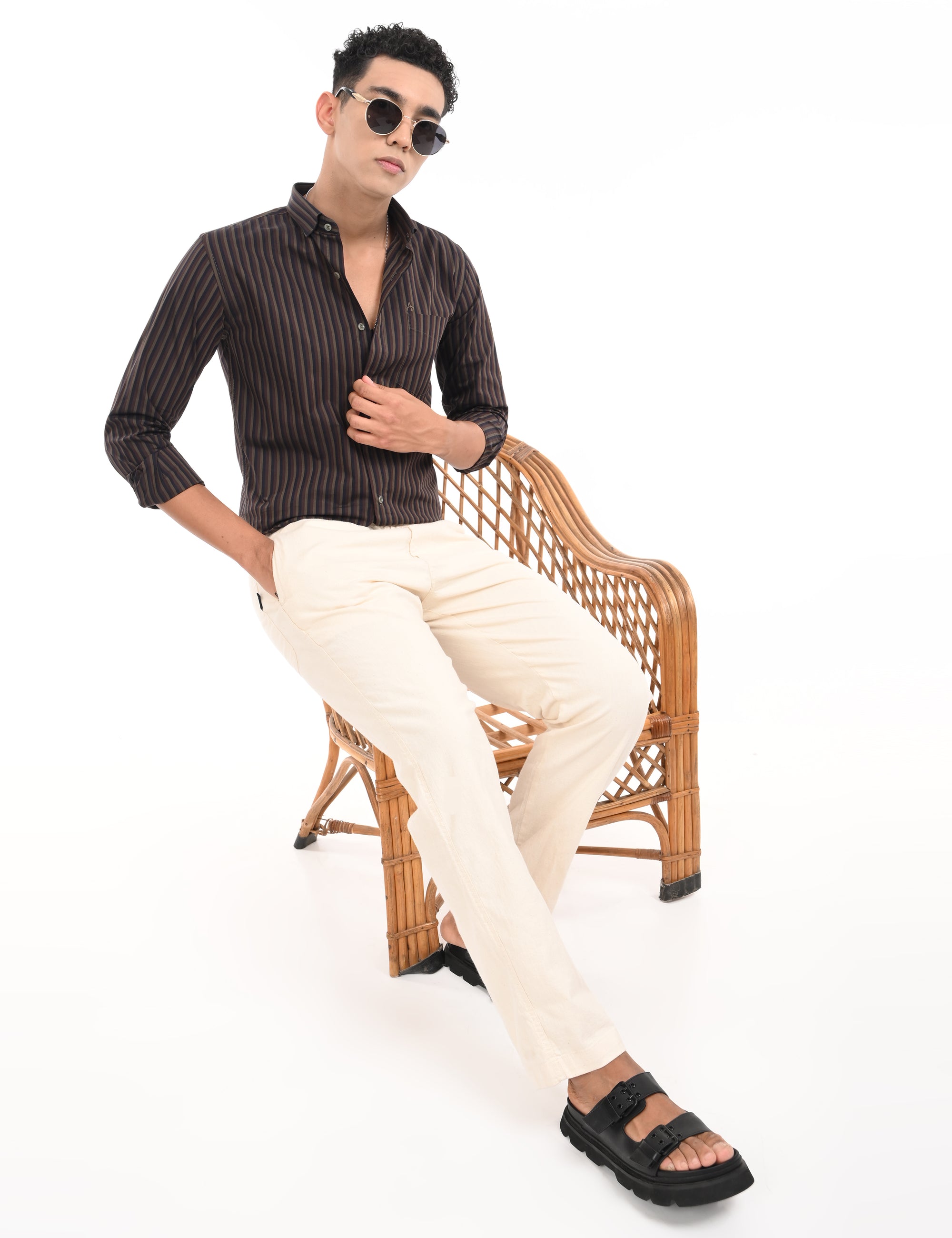 Full Sleeve Slim Fit Brown Striped Shirt