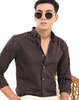 Full Sleeve Slim Fit Brown Striped Shirt