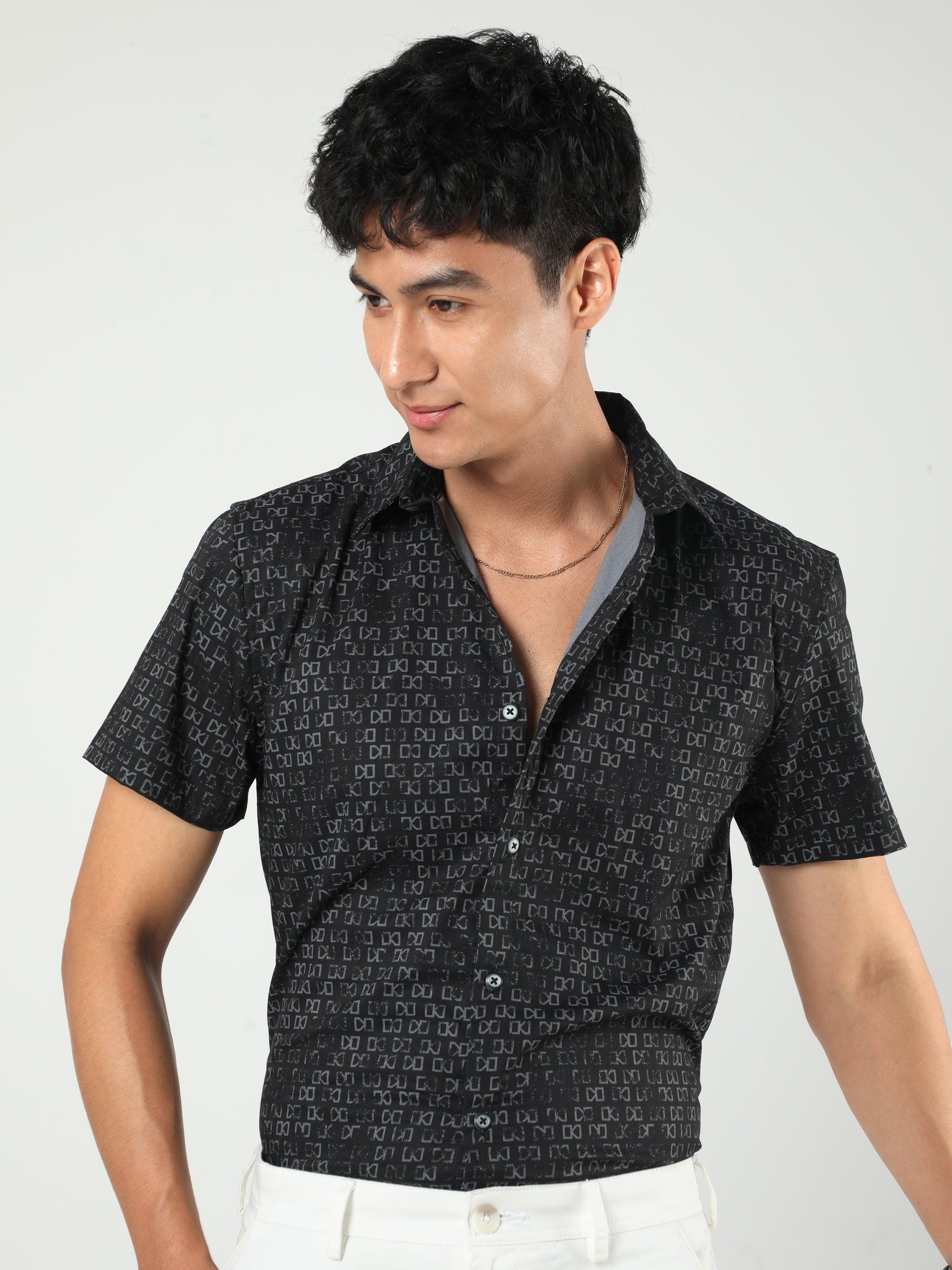 Chiton Black Printed Shirts