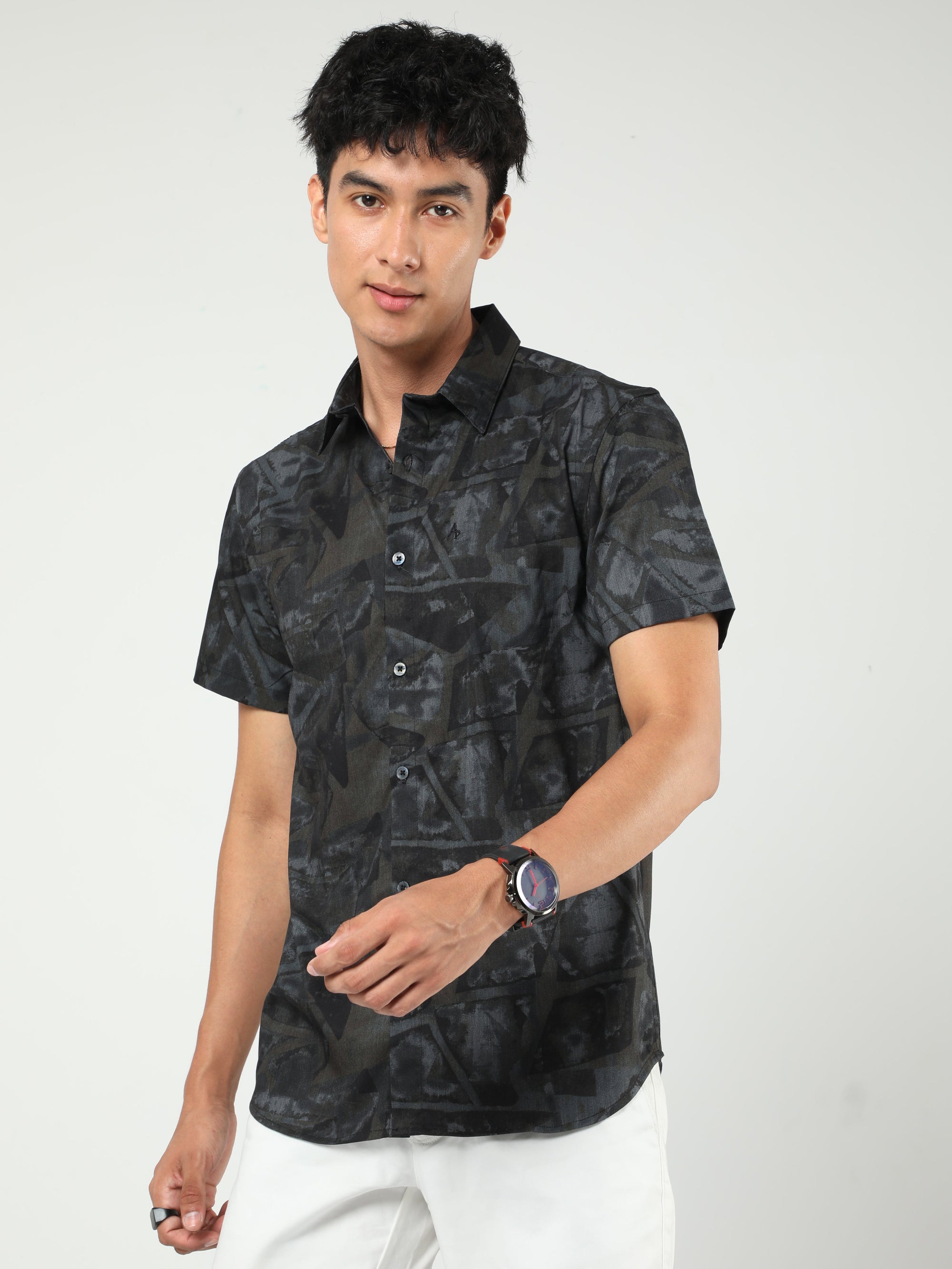 Chiton Misty Grey Printed Shirts