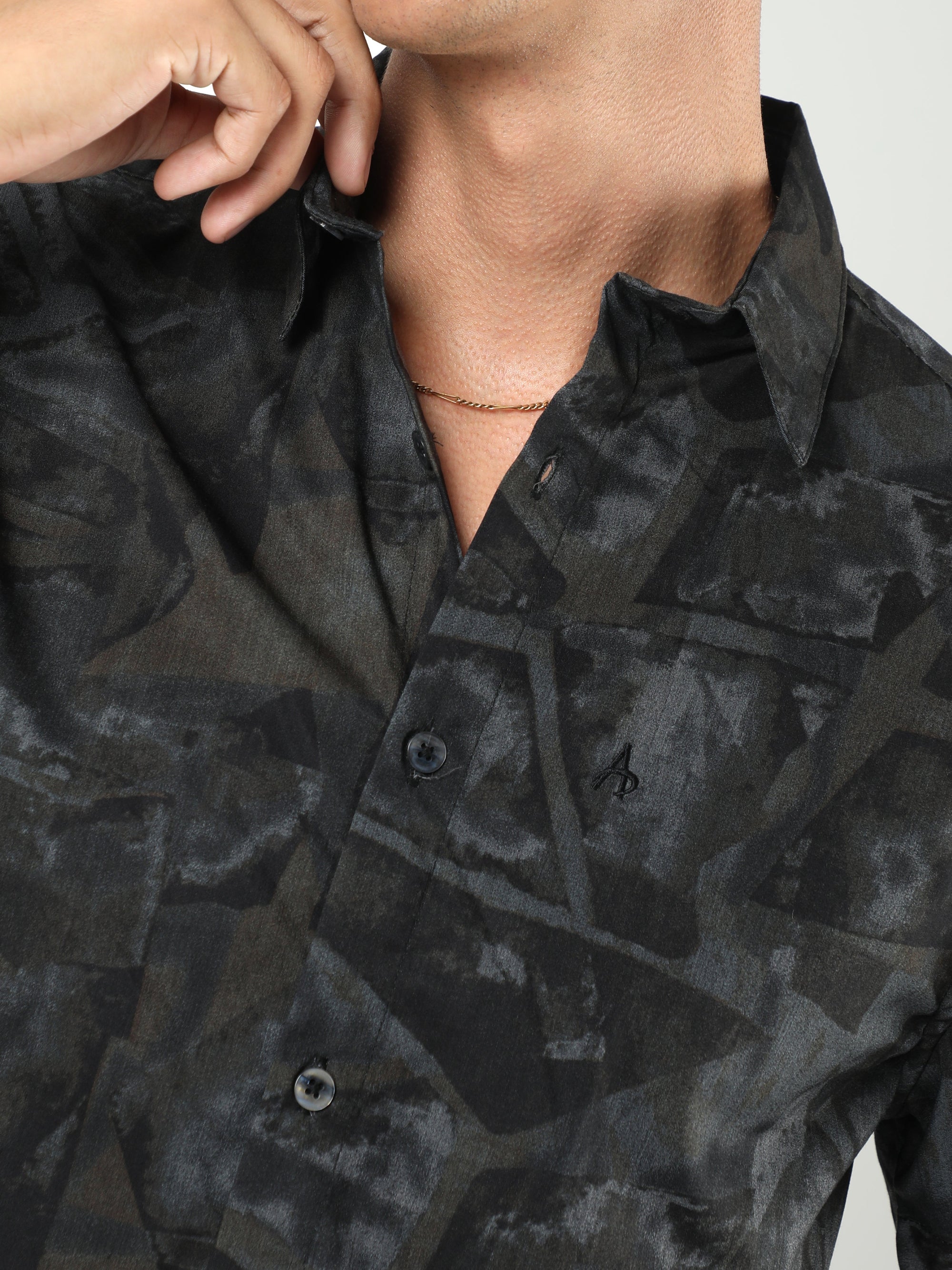 Chiton Misty Grey Printed Shirts