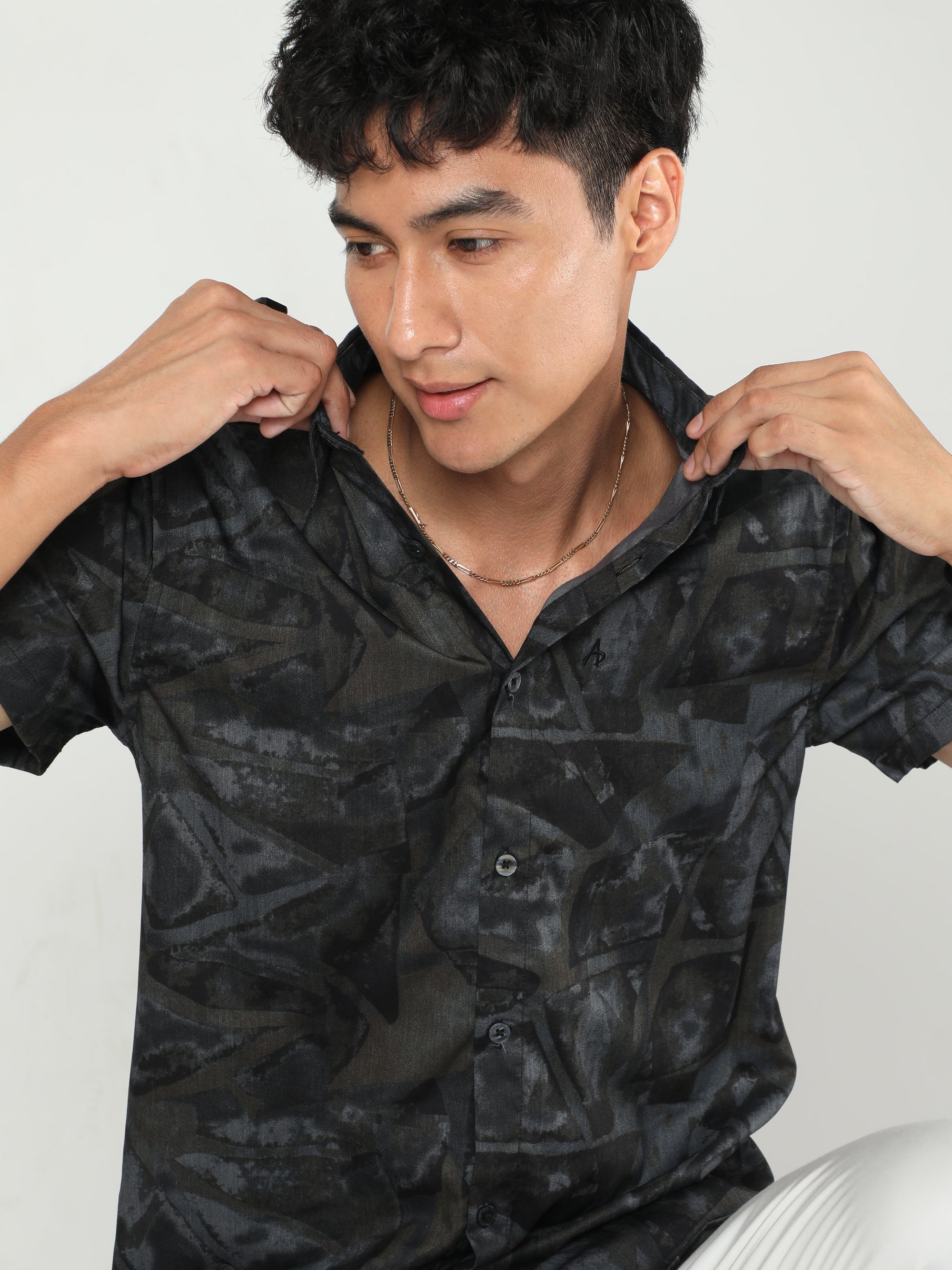 Chiton Misty Grey Printed Shirts