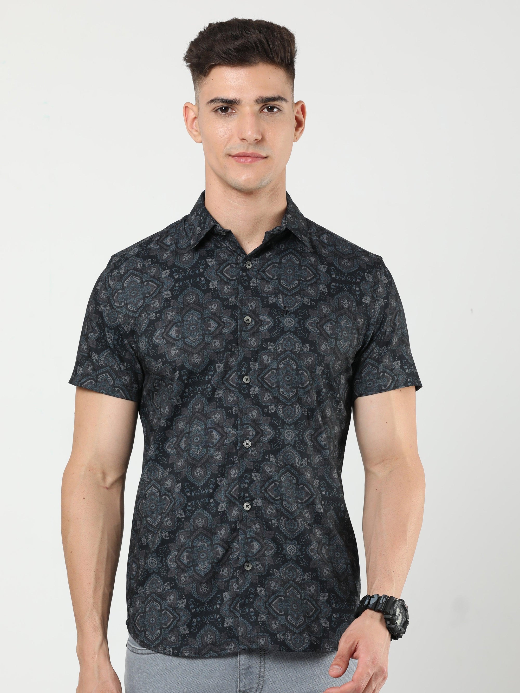 Chiton Black Print Shirts