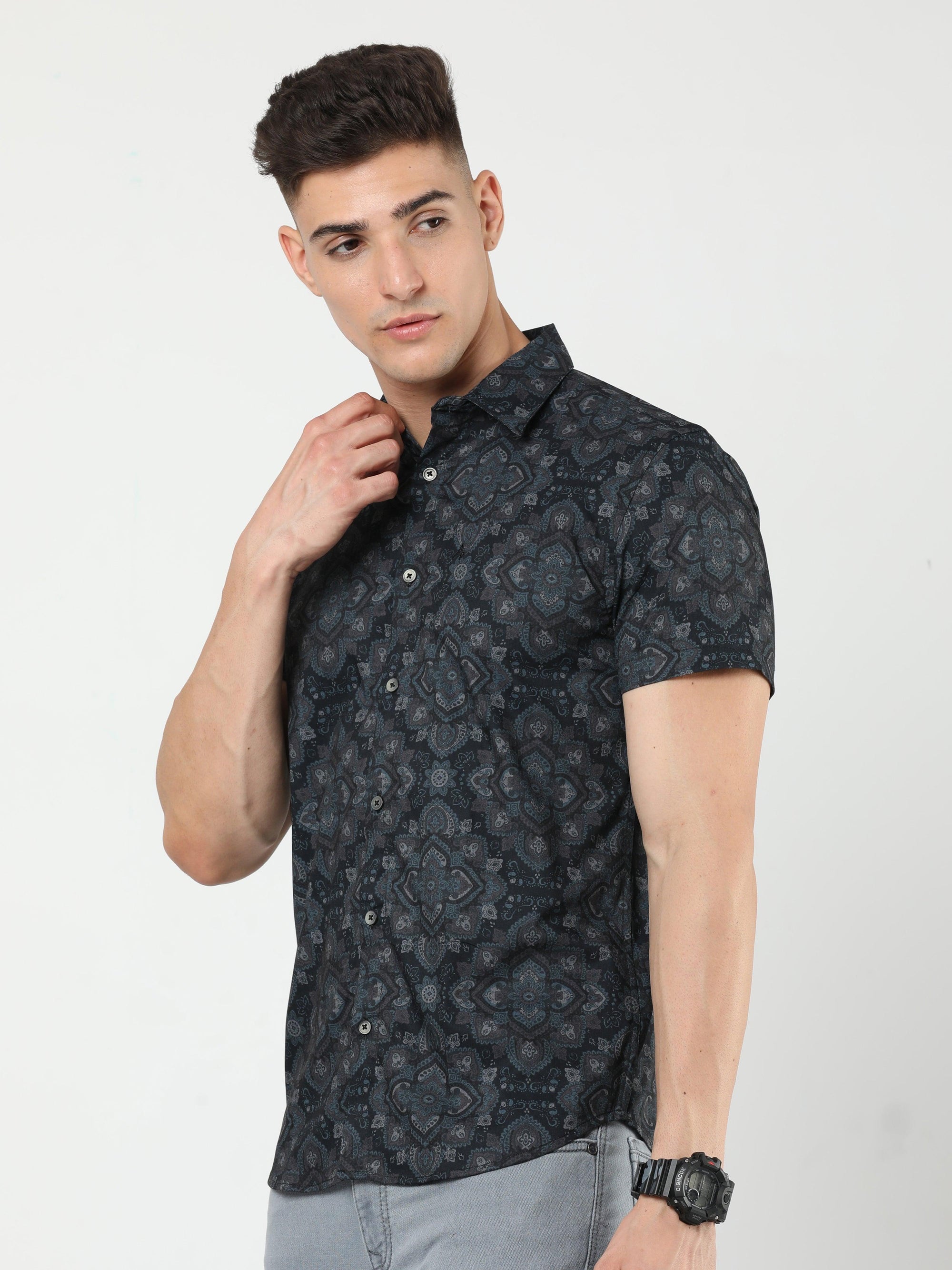 Chiton Black Print Shirts