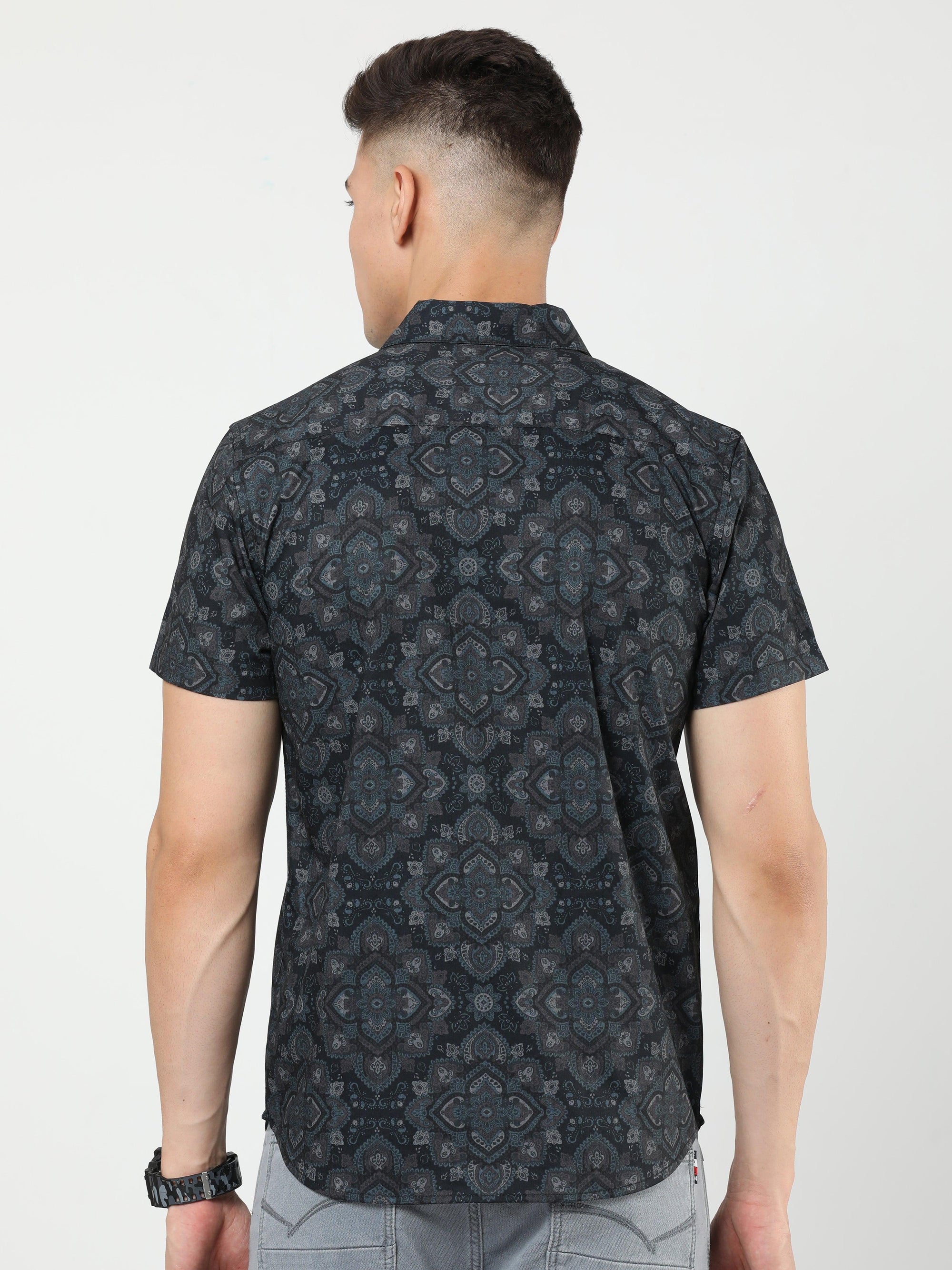 Chiton Black Print Shirts