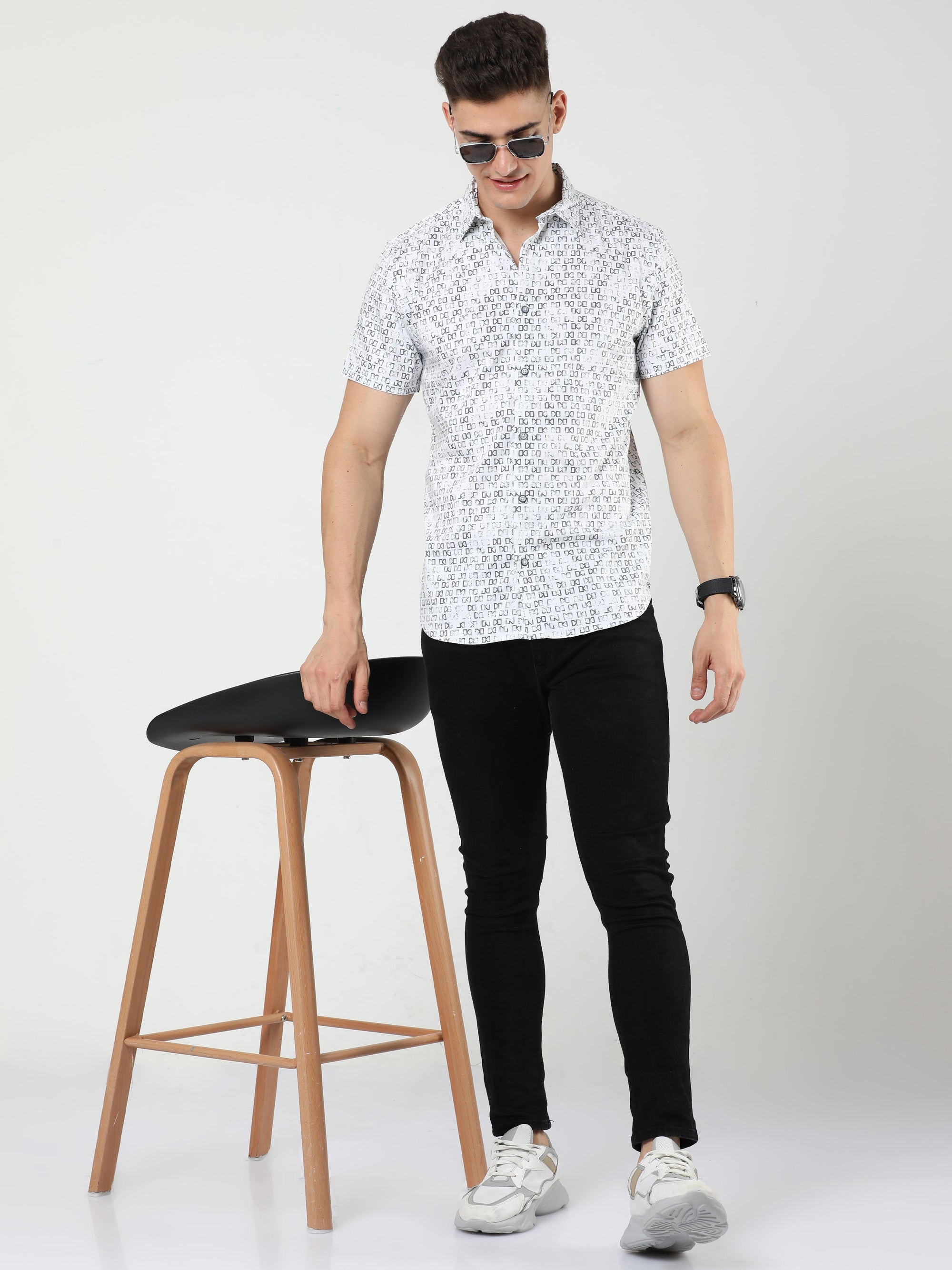 Chiton White Printed Shirts