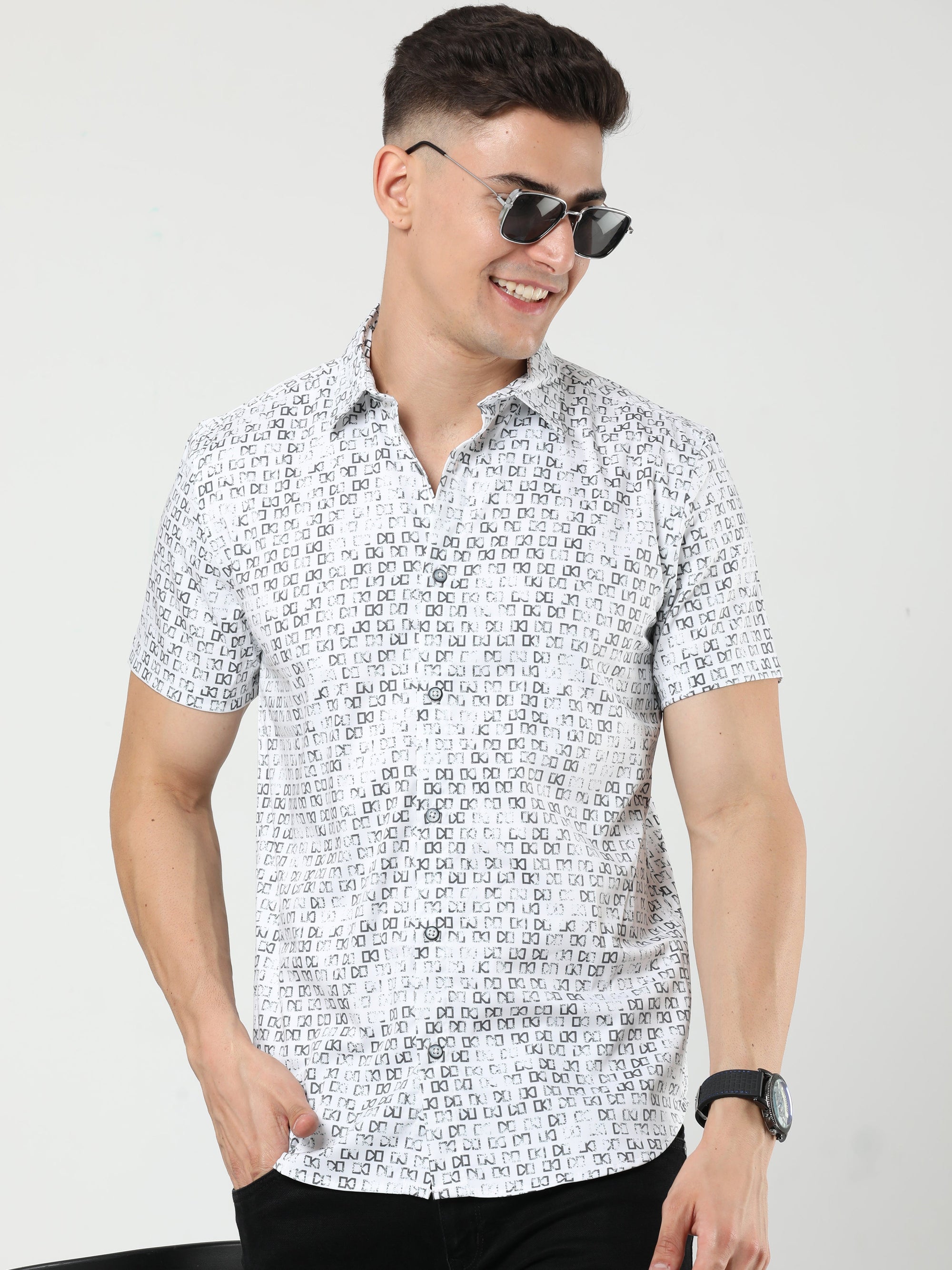 Chiton White Printed Shirts