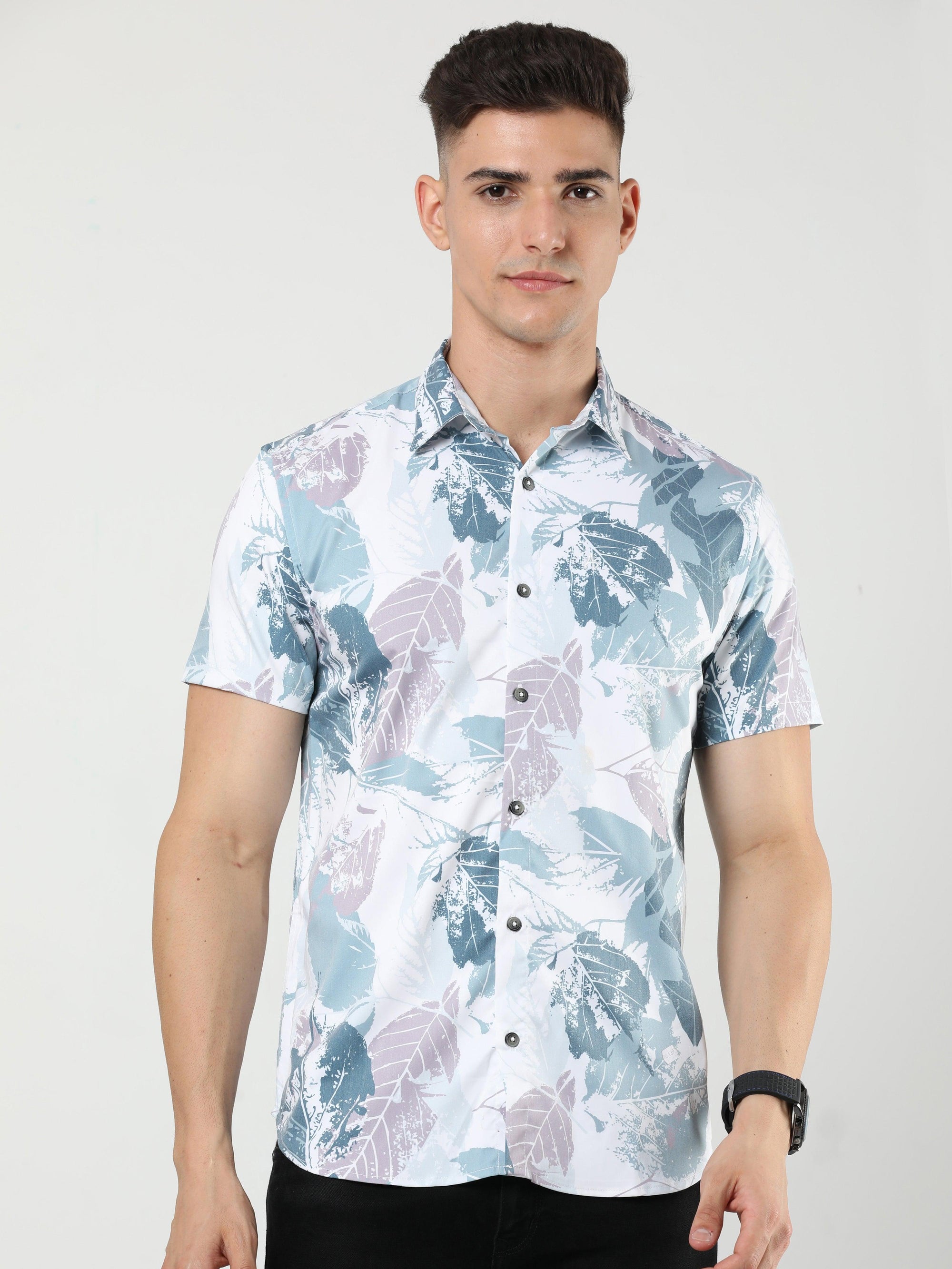 Chiton White & Blue Printed Shirts