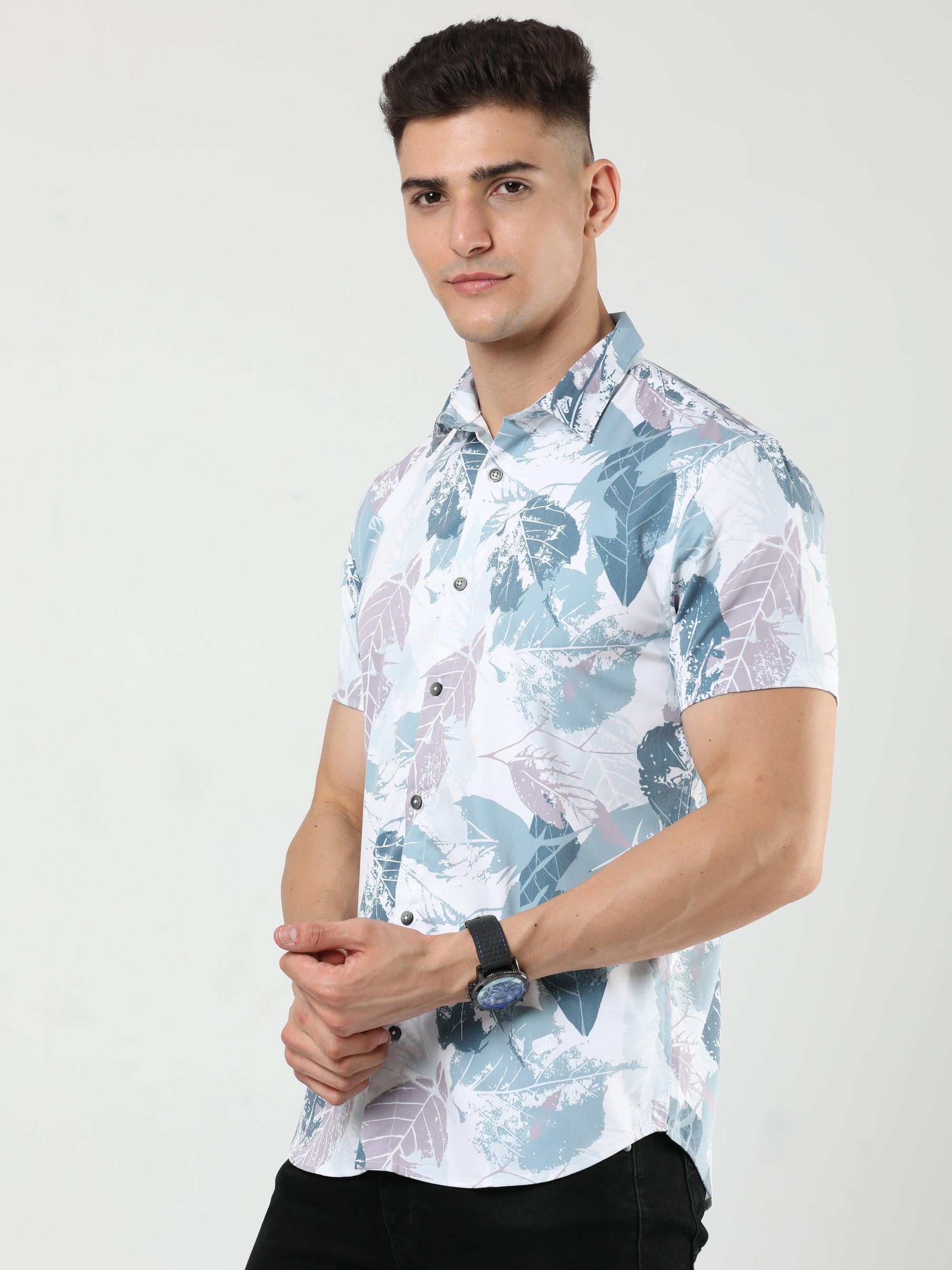 Chiton White & Blue Printed Shirts