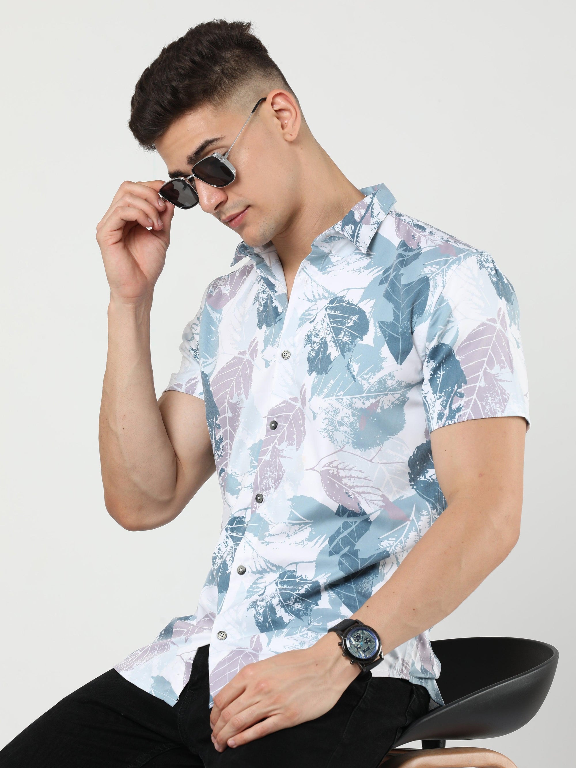 Chiton White & Blue Printed Shirts