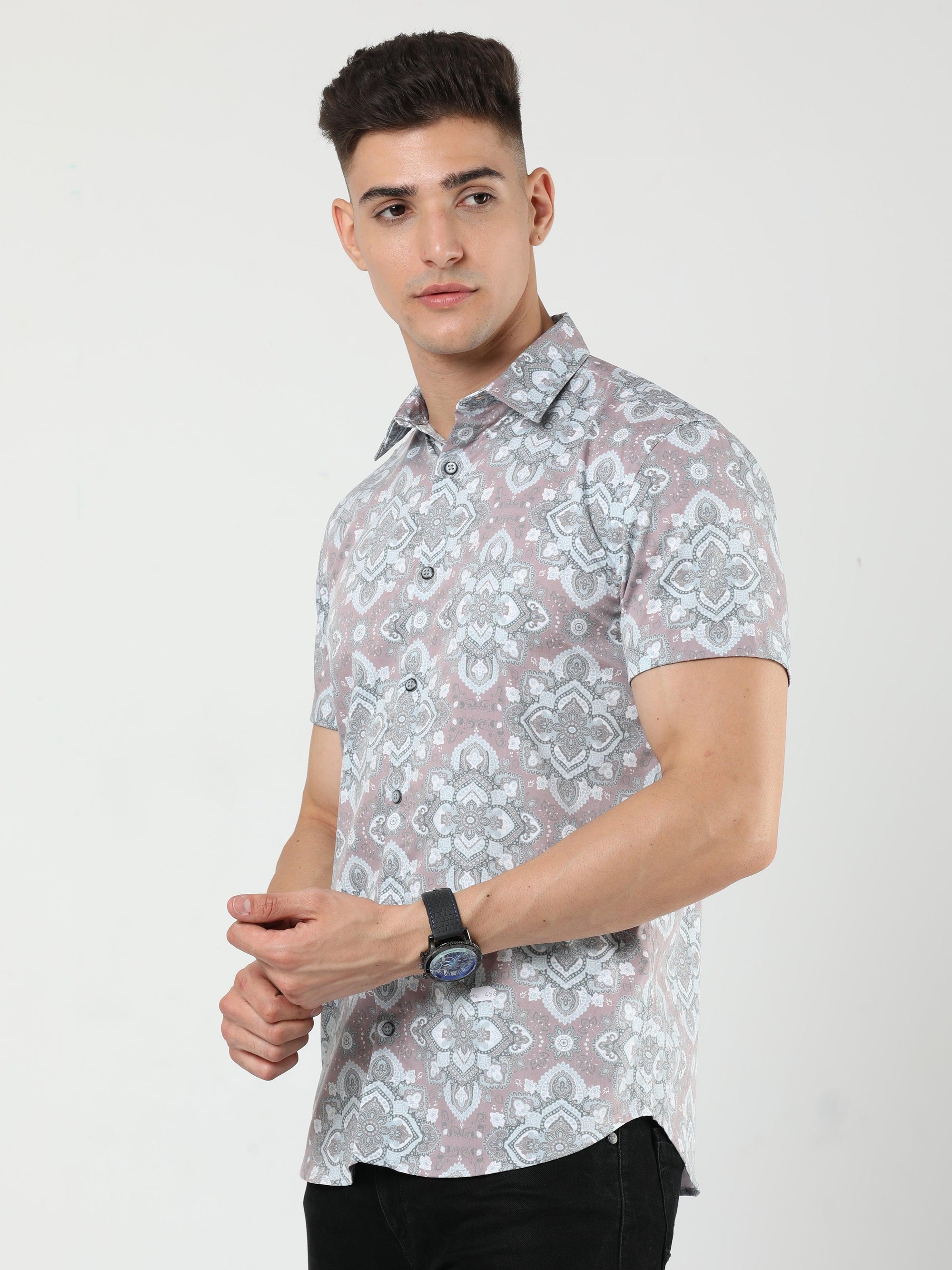 Chiton Peach Printed Shirts