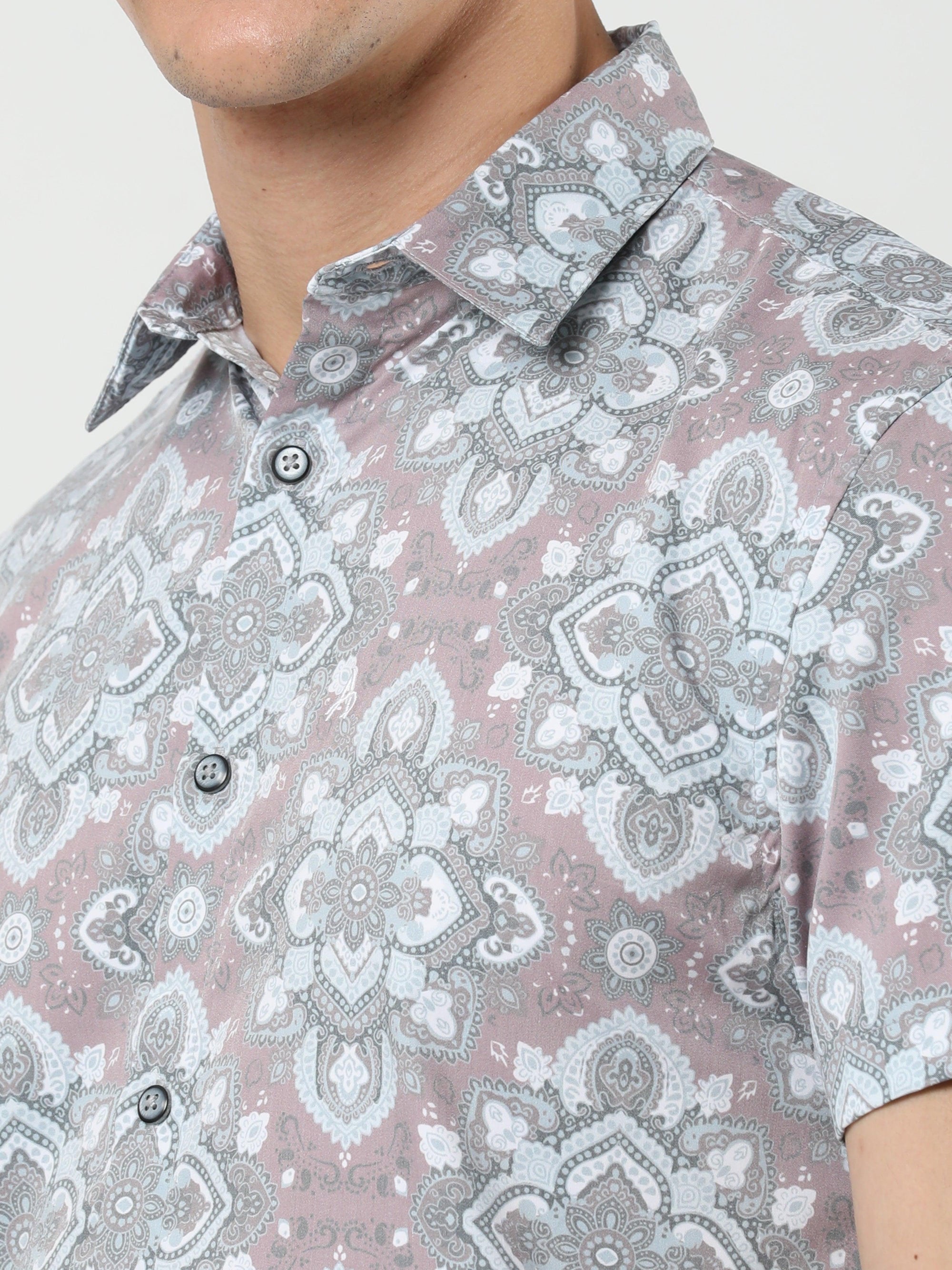 Chiton Peach Printed Shirts