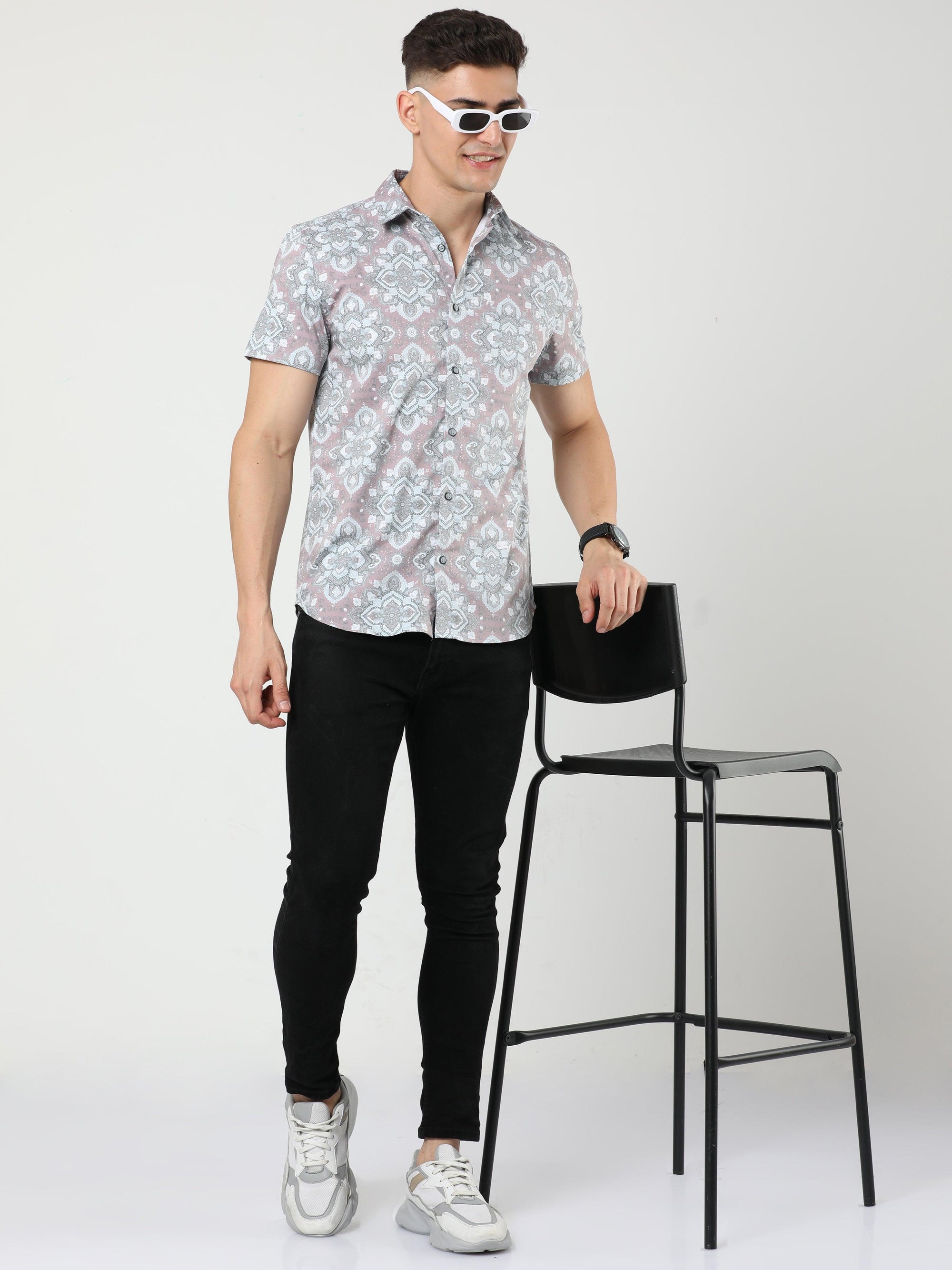 Chiton Peach Printed Shirts