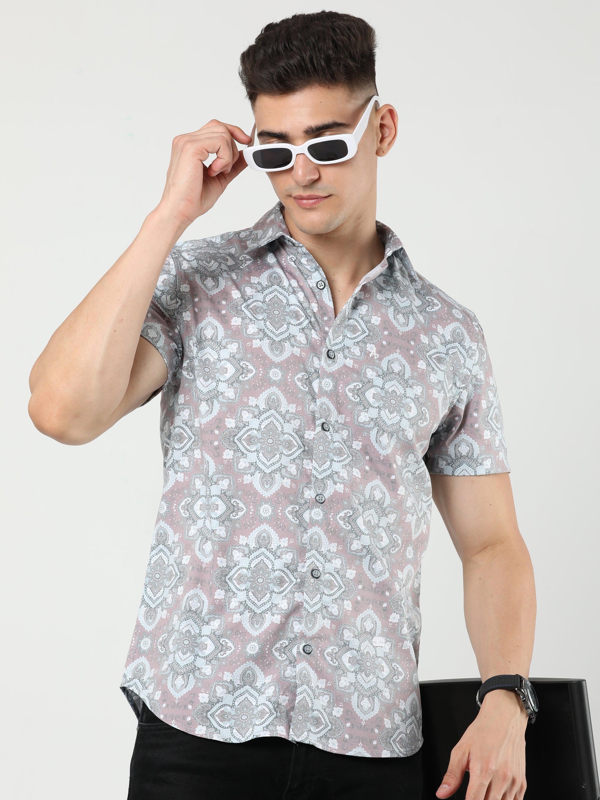 Chiton Peach Printed Shirts