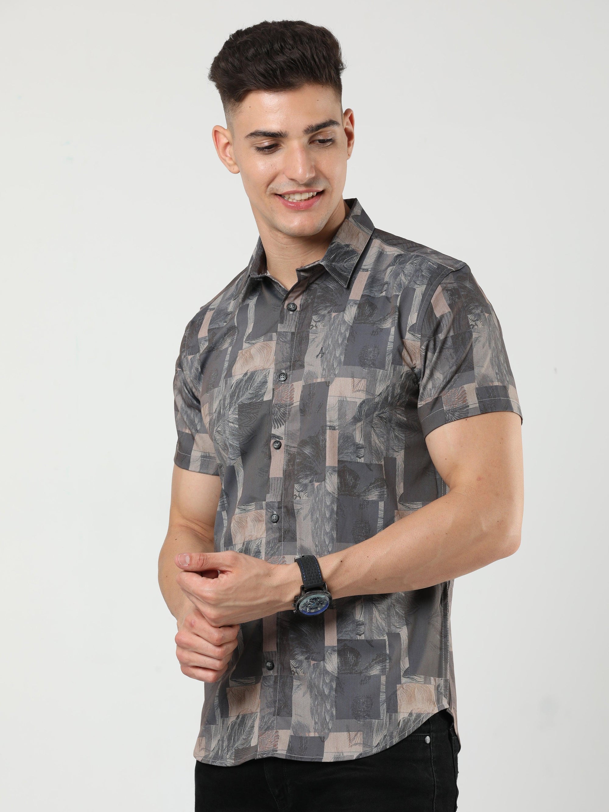 Chiton Mocha Brown Print Shirts