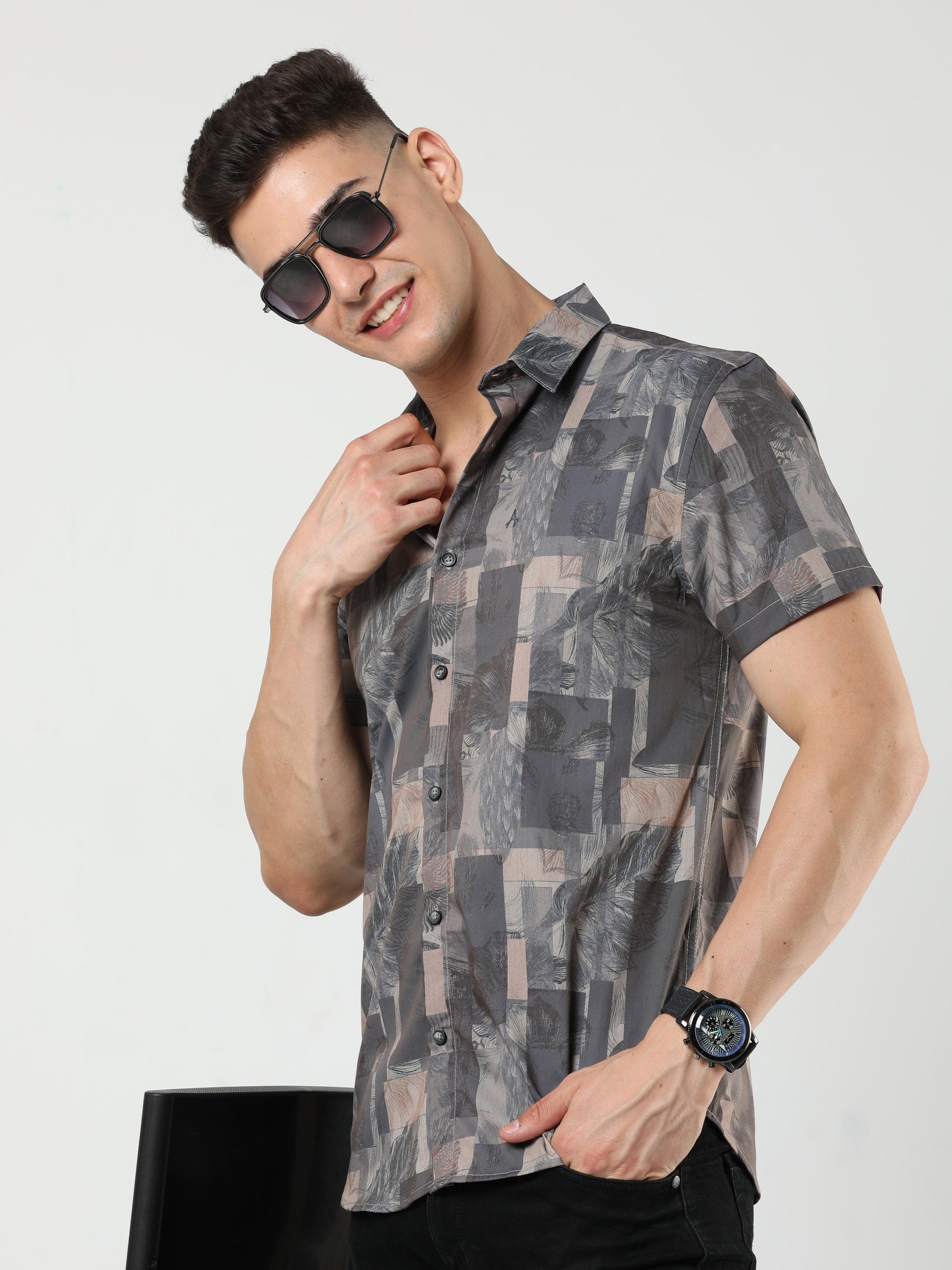 Chiton Mocha Brown Print Shirts