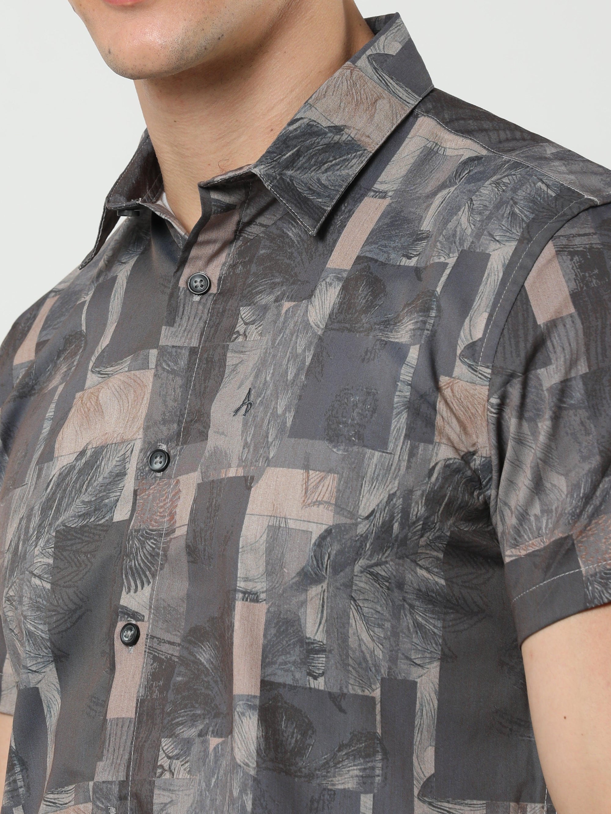 Chiton Mocha Brown Print Shirts