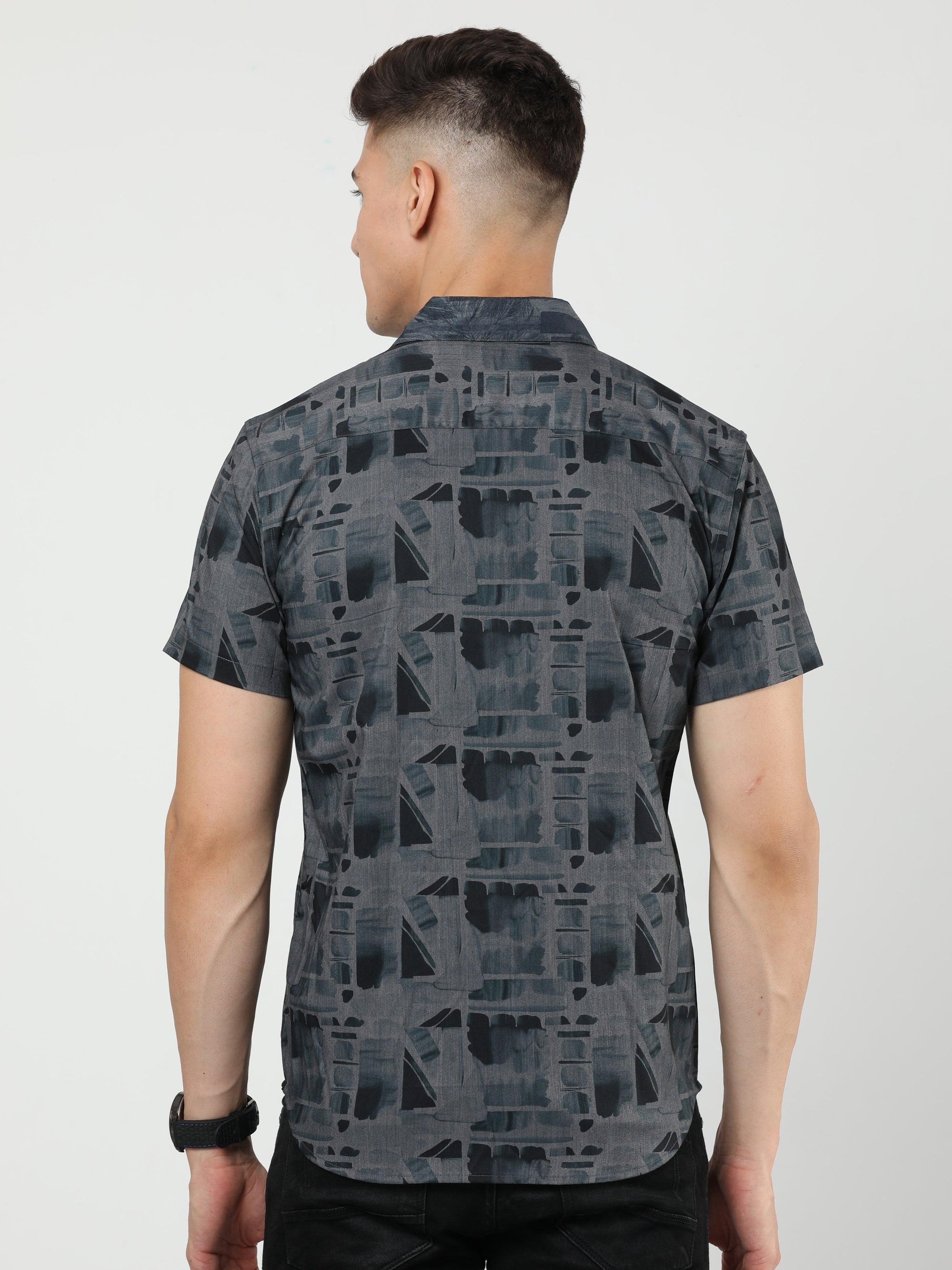 Chiton Charcoal Grey Print Shirts