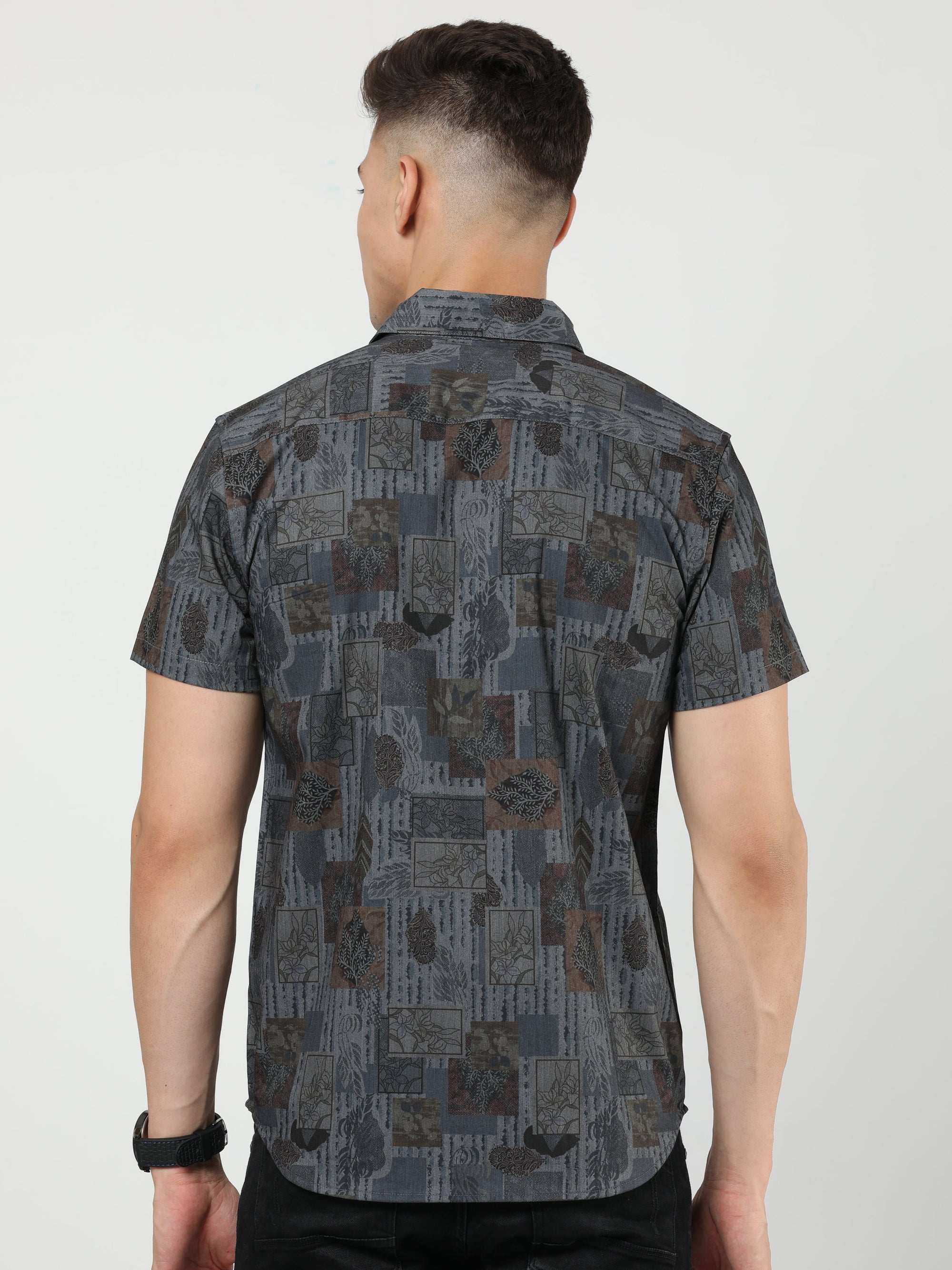 Chiton Dark Grey Printed Shirts