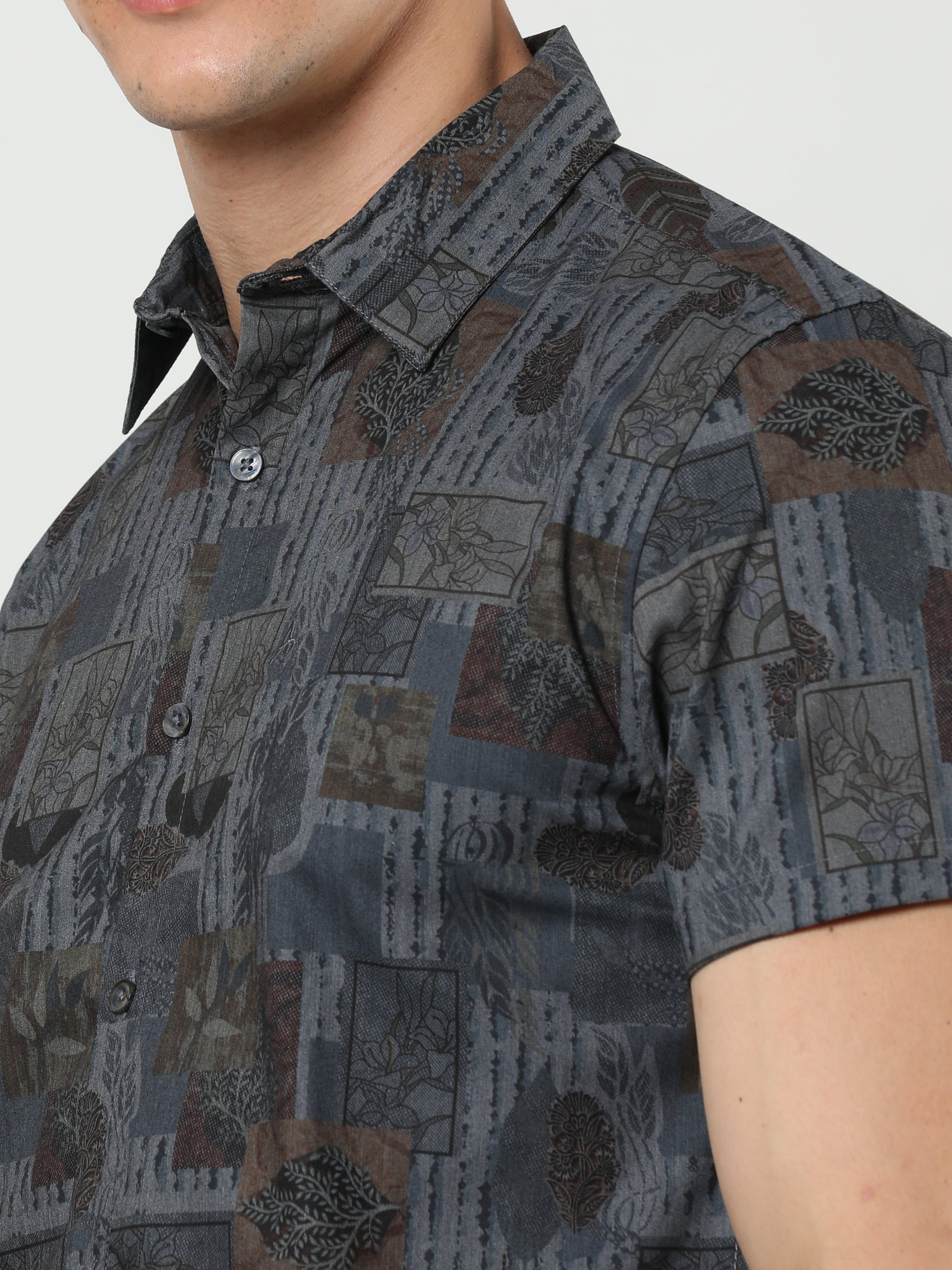 Chiton Dark Grey Printed Shirts