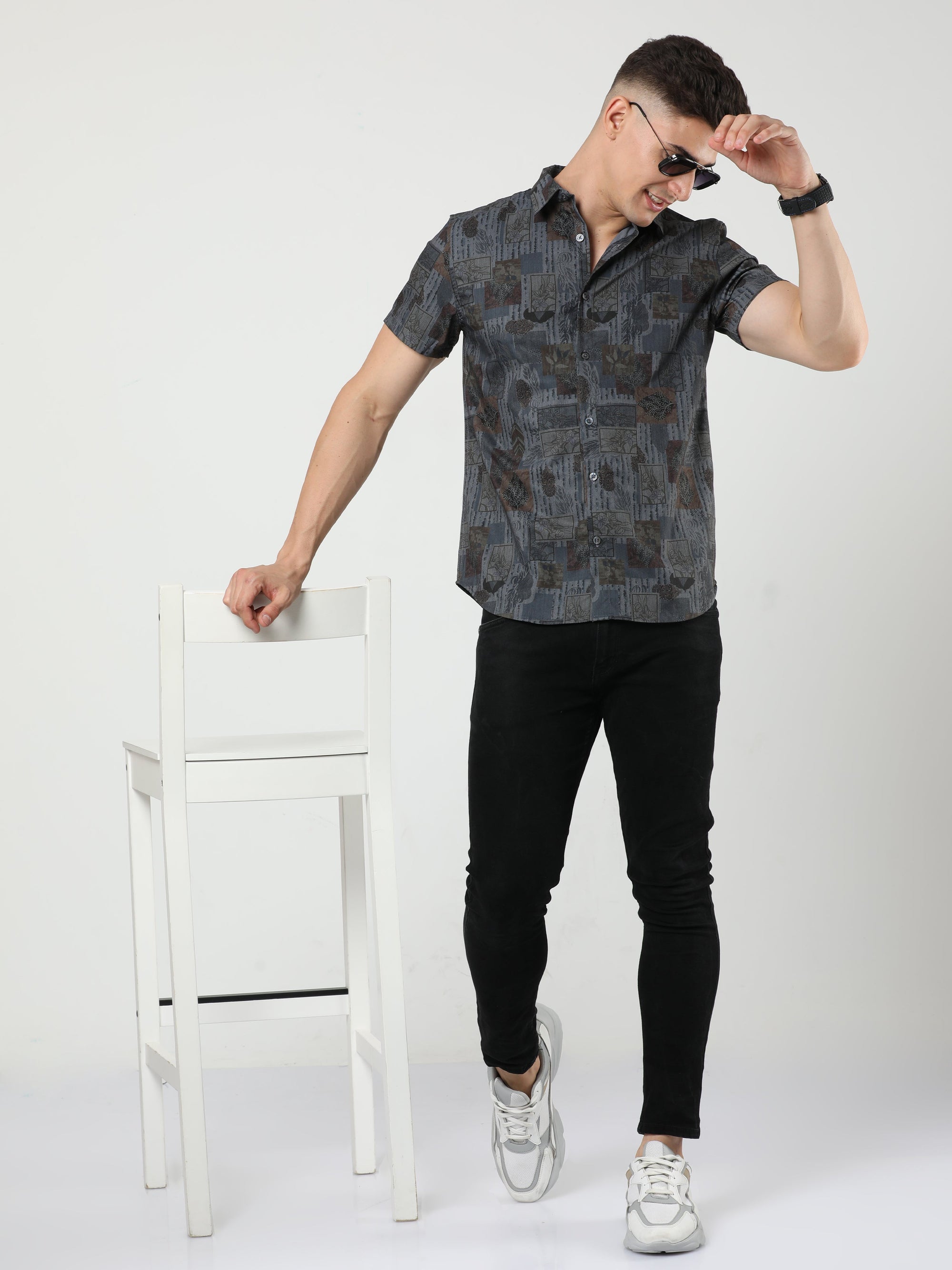 Chiton Dark Grey Printed Shirts