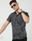 Chiton Dark Grey Printed Shirts