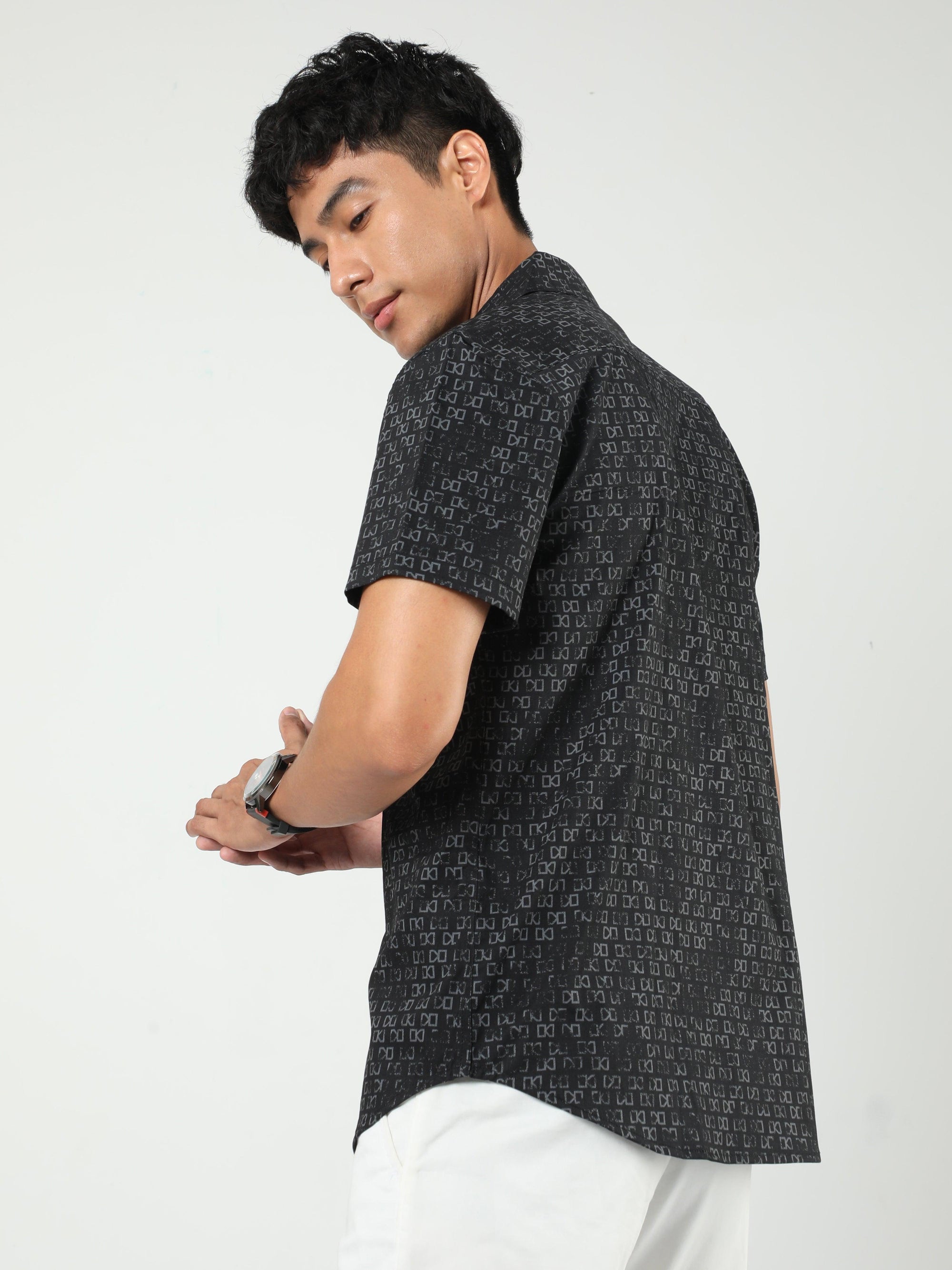 Chiton Black Printed Shirts