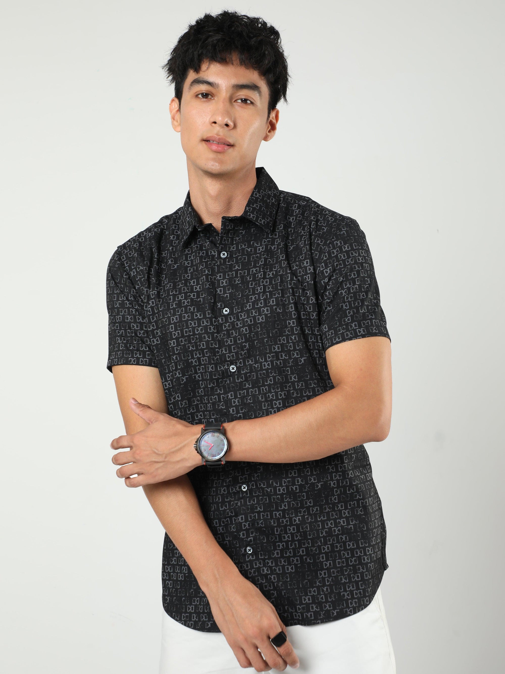 Chiton Black Printed Shirts