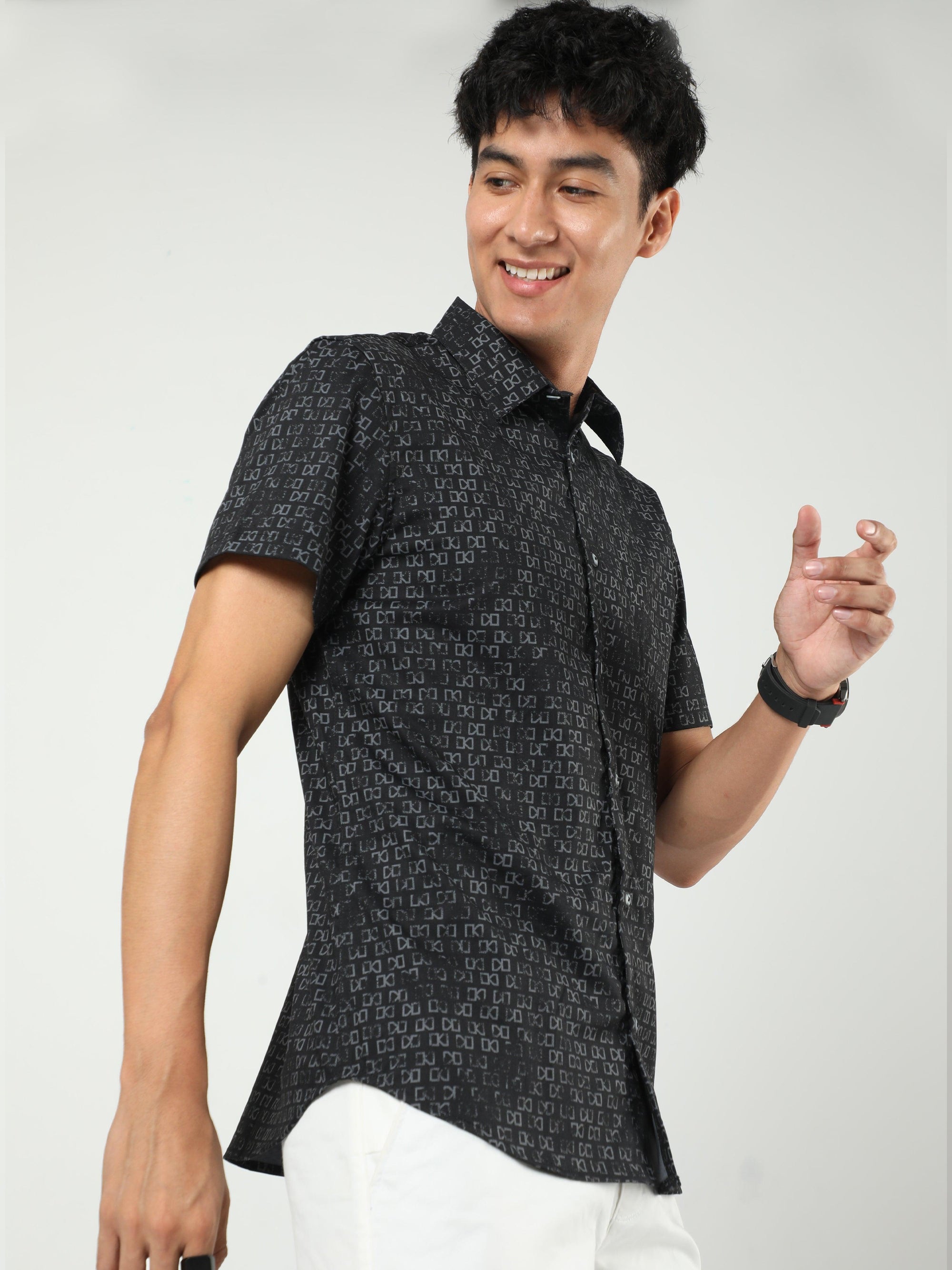 Chiton Black Printed Shirts