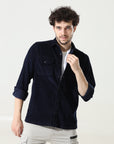 Navy Blue Versatile Dual-Pocket Shirt